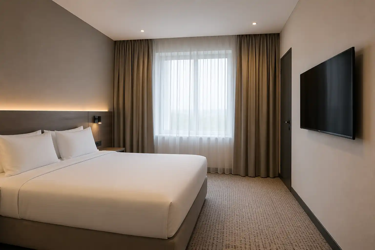 Pokój hotelowy bez wydzielonej strefy wypoczynkowej poza łóżkiem