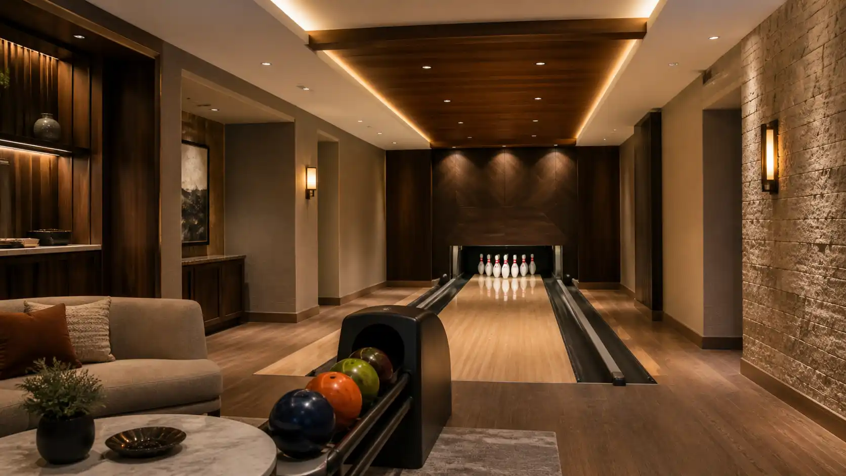 Kompaktowy tor bowlingowy do hotelu, apartamentu lub prywatnej strefy rekreacyjnej
