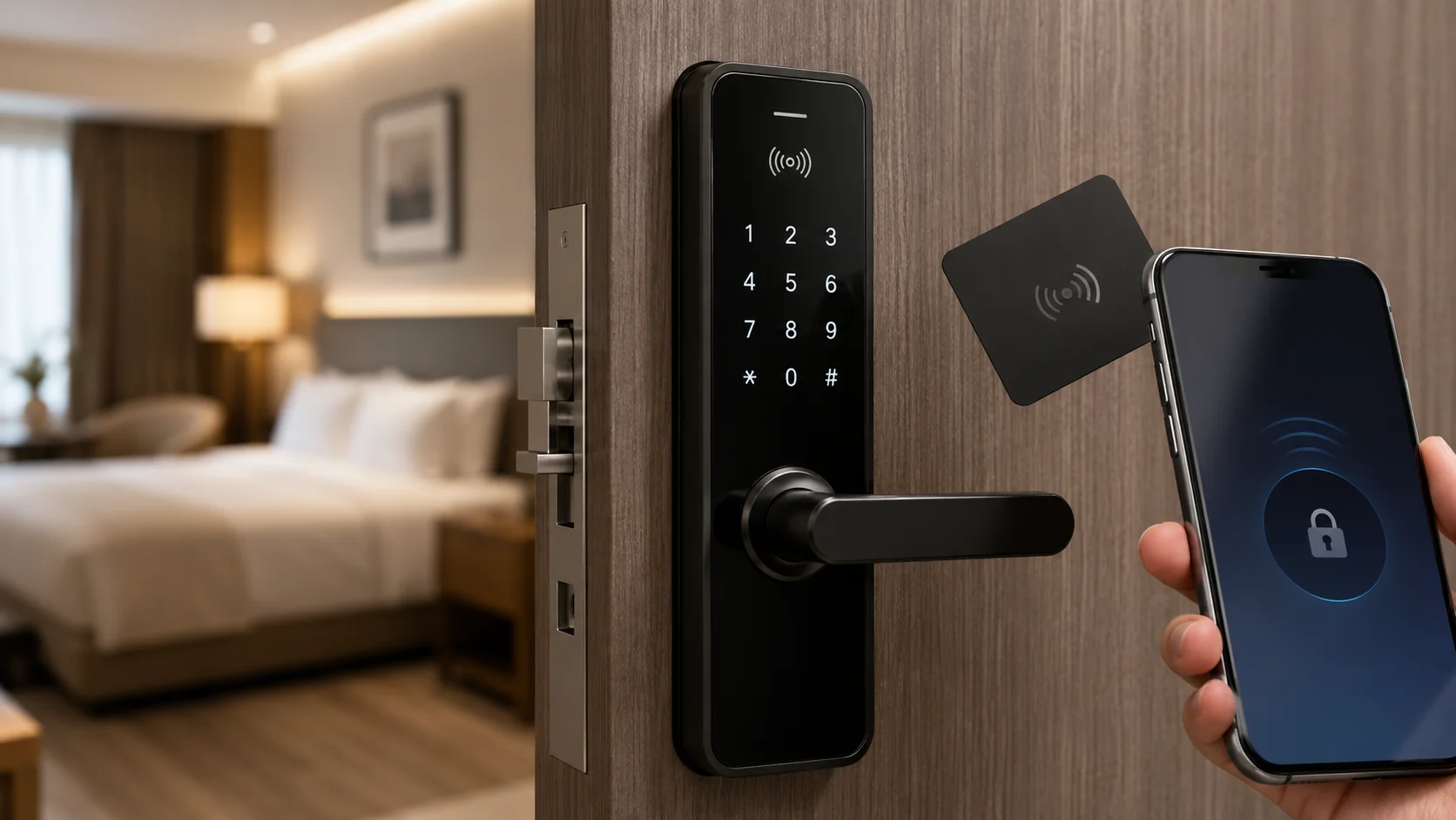 Smart lock do obiektu noclegowego z klawiaturą PIN, kartą i obsługą telefonu