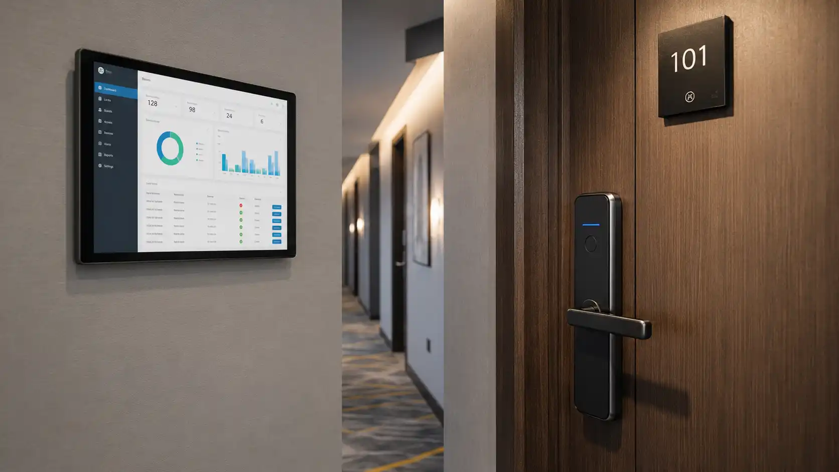 Zamek hotelowy online połączony z systemem zarządzania dostępem