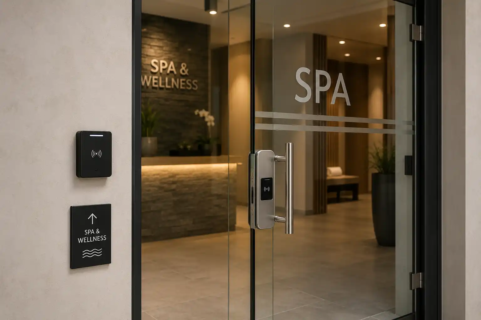 Kontrola dostępu przy szklanych drzwiach do strefy SPA lub wellness