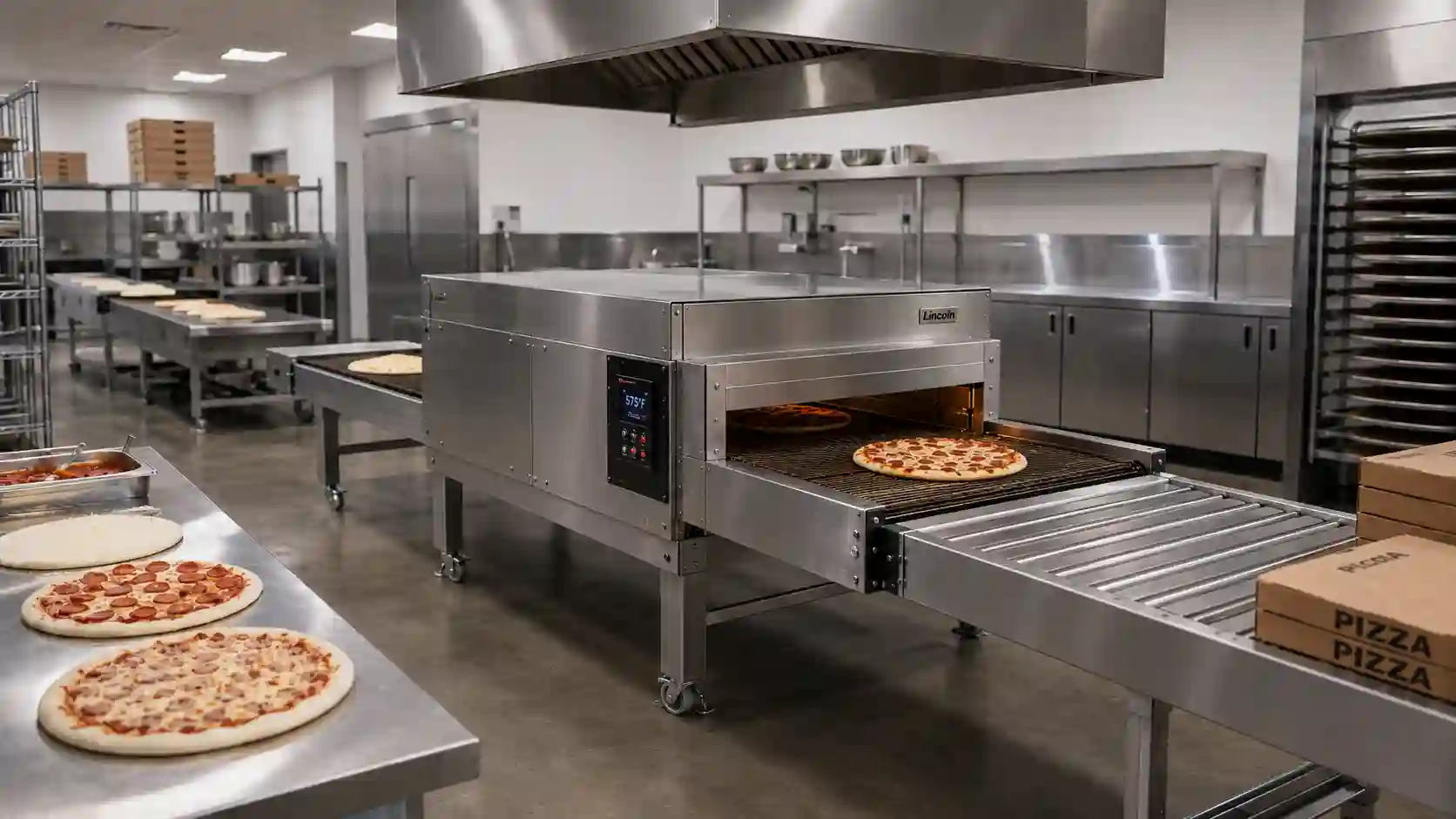 Duży piec taśmowy do pizzy do stałej produkcji z dłuższym tunelem i szerszą taśmą
