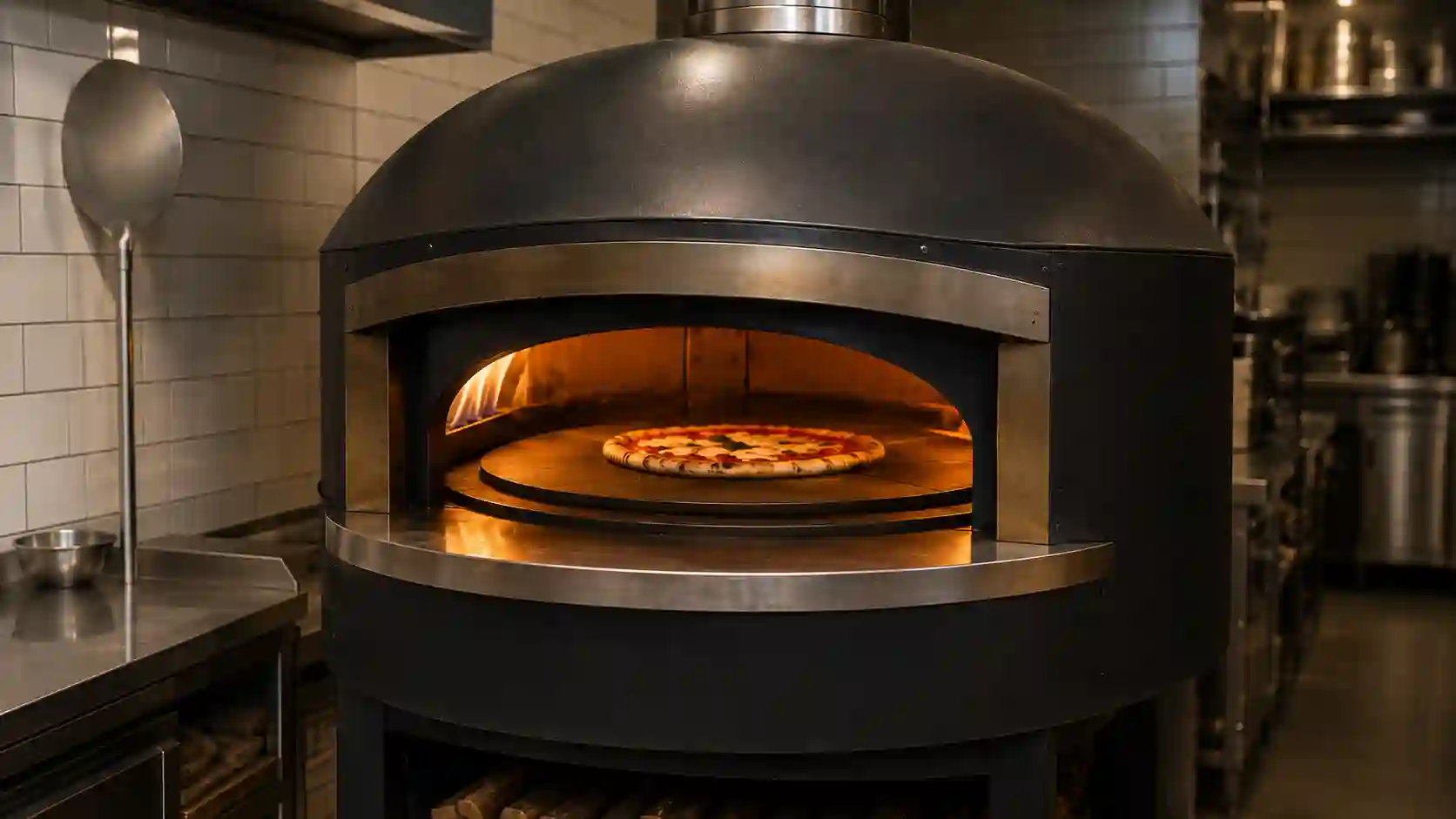 Kopułowy piec do pizzy z obrotową płytą wypiekową w komorze