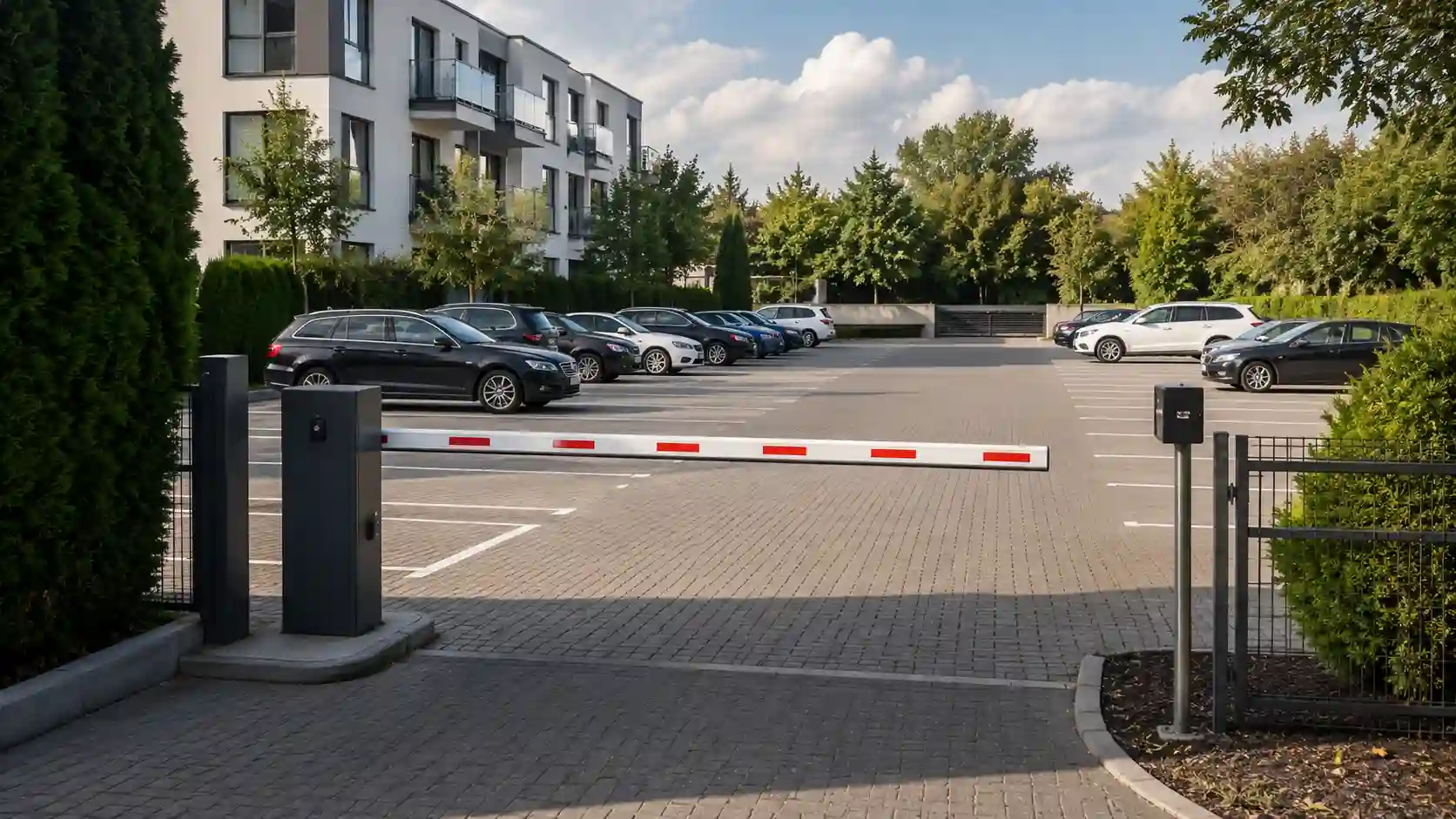 System parkingowy na osiedlu lub parkingu firmowym ze szlabanem