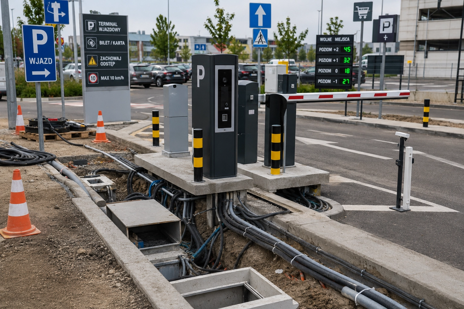 Montaż terminali parkingowych, okablowania i oznakowania