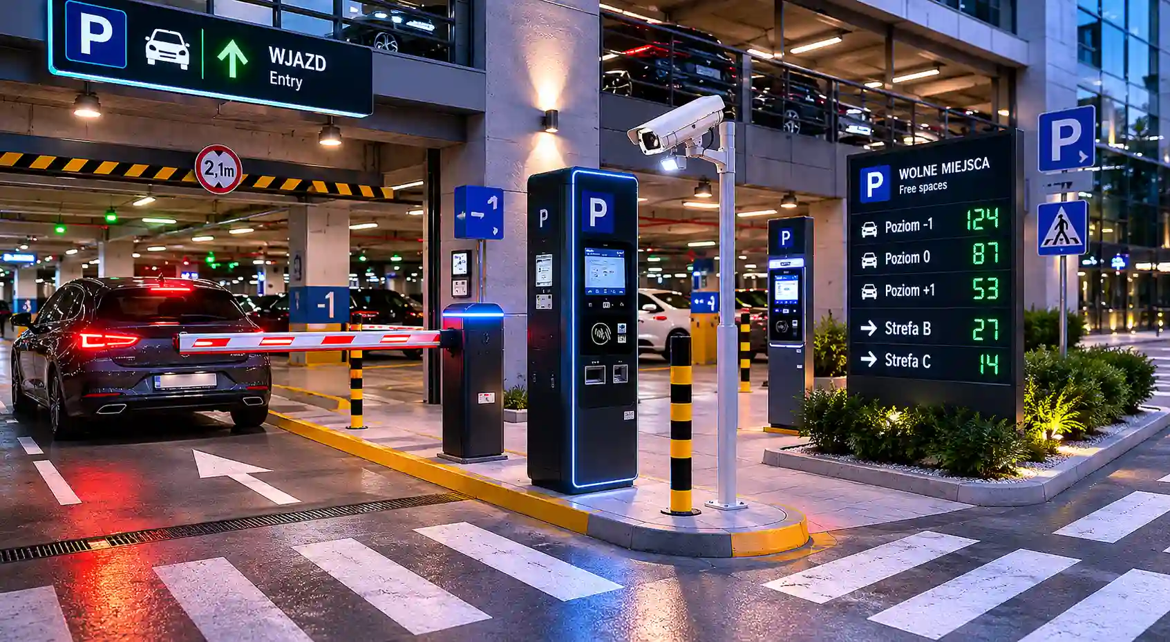 Pełne wdrożenie systemu parkingowego z kasą, ANPR i tablicami informacyjnymi