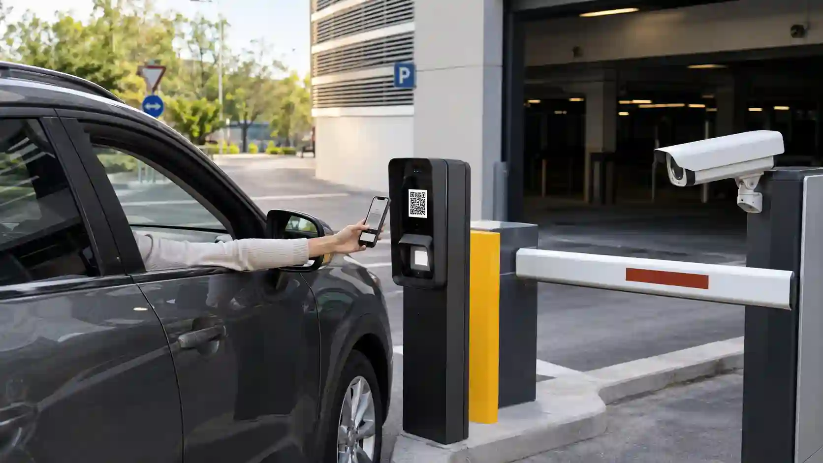 Aplikacja, kod QR lub ANPR do obsługi wjazdu na parking