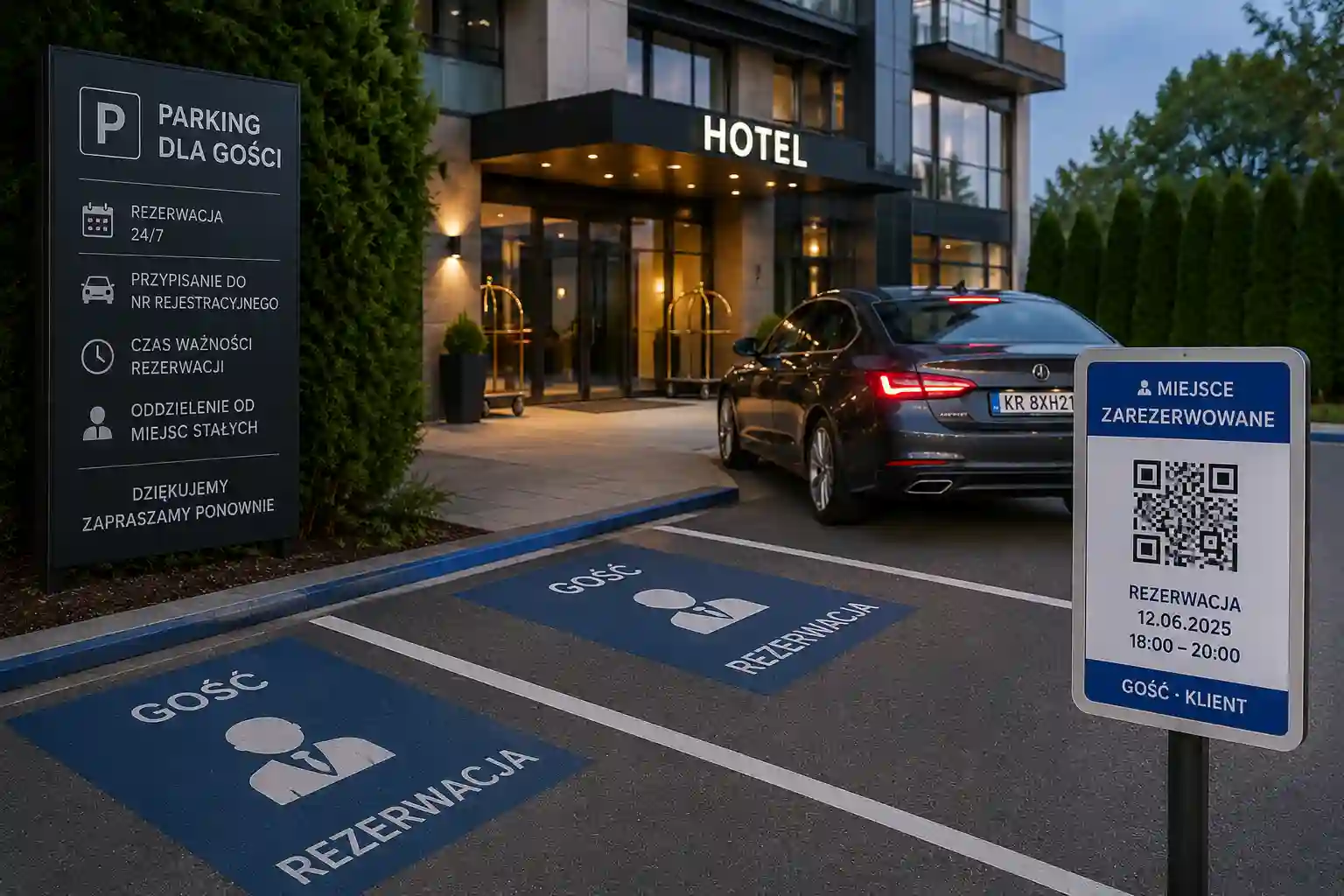 Rezerwacja miejsc parkingowych dla gości hotelu lub klientów