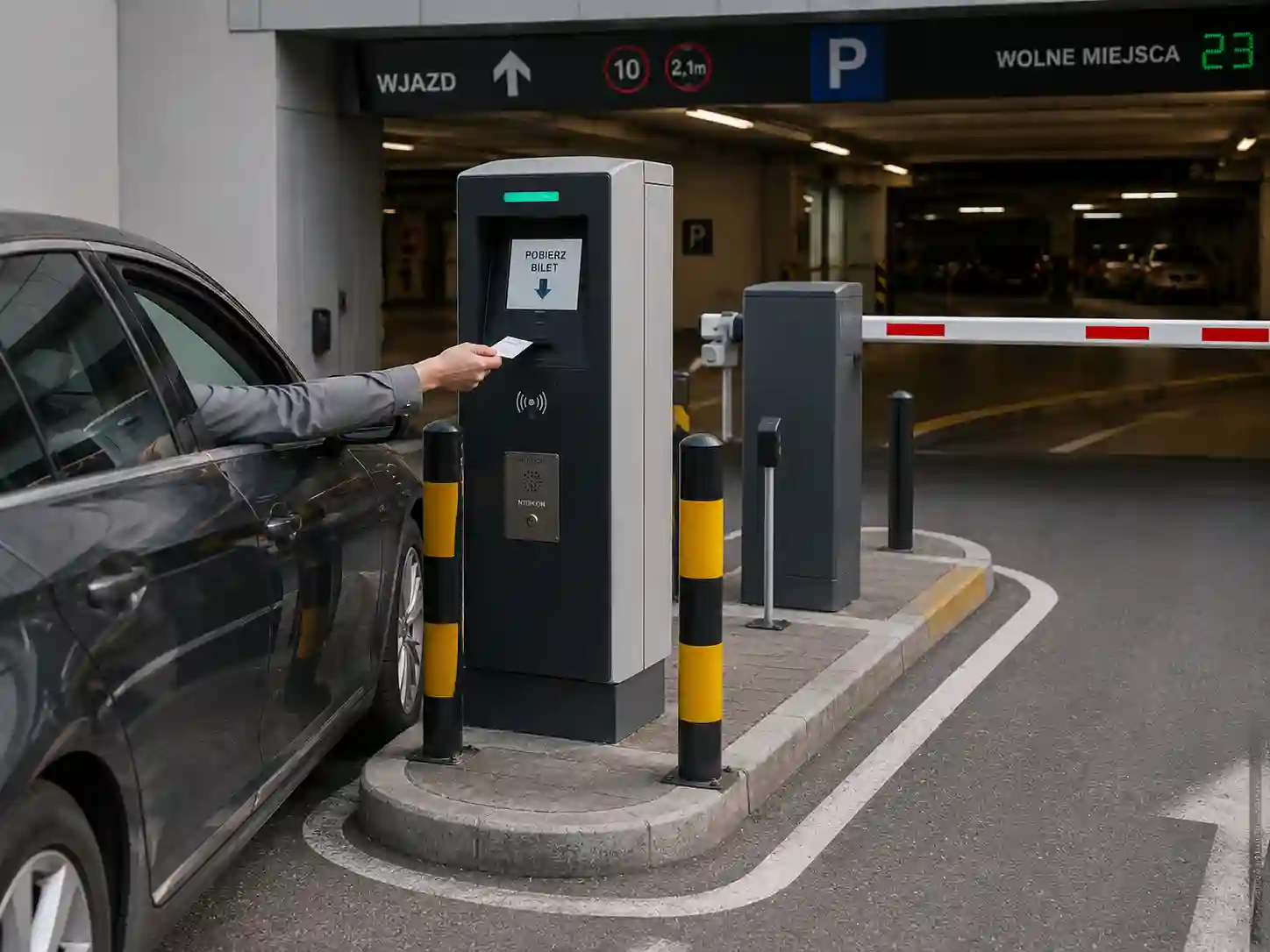 Wyspa z terminalem parkingowym przy pasie wjazdu