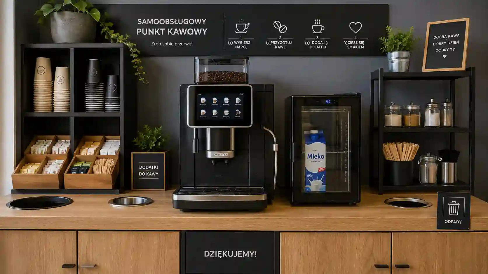 Samoobsługowy punkt kawowy z ekspresem automatycznym