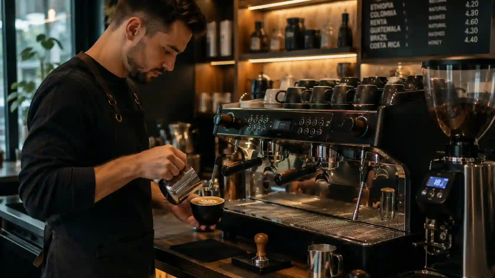 Kawa specialty przygotowywana na stanowisku baristy