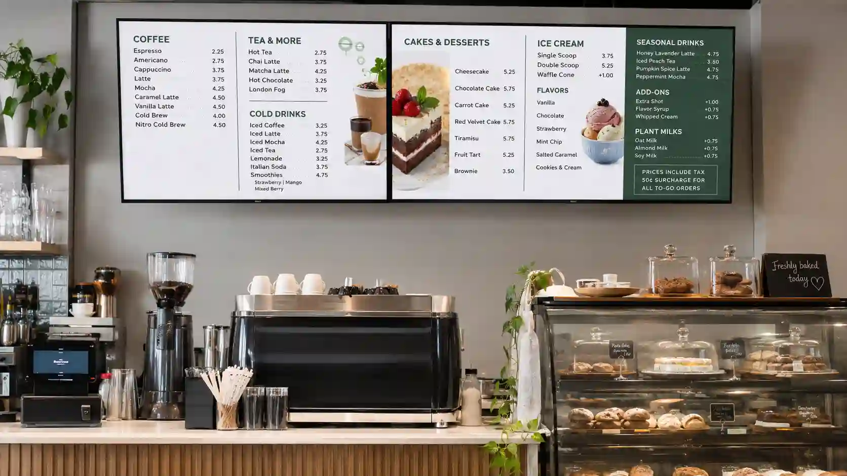Menu board w kawiarni z kawami i deserami
