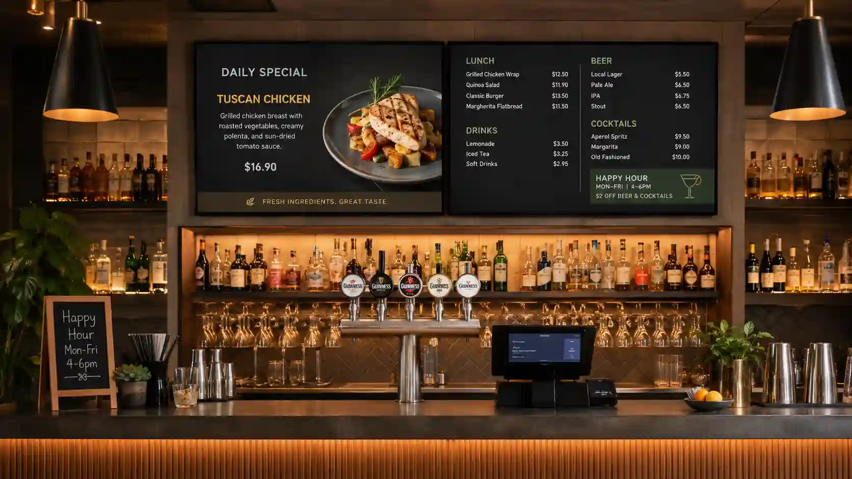 Menu board w restauracji lub barze