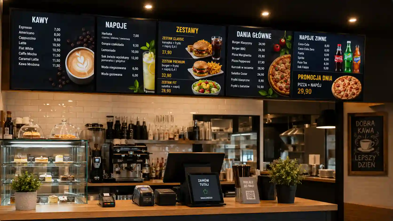 Wewnętrzny menu board w lokalu gastronomicznym