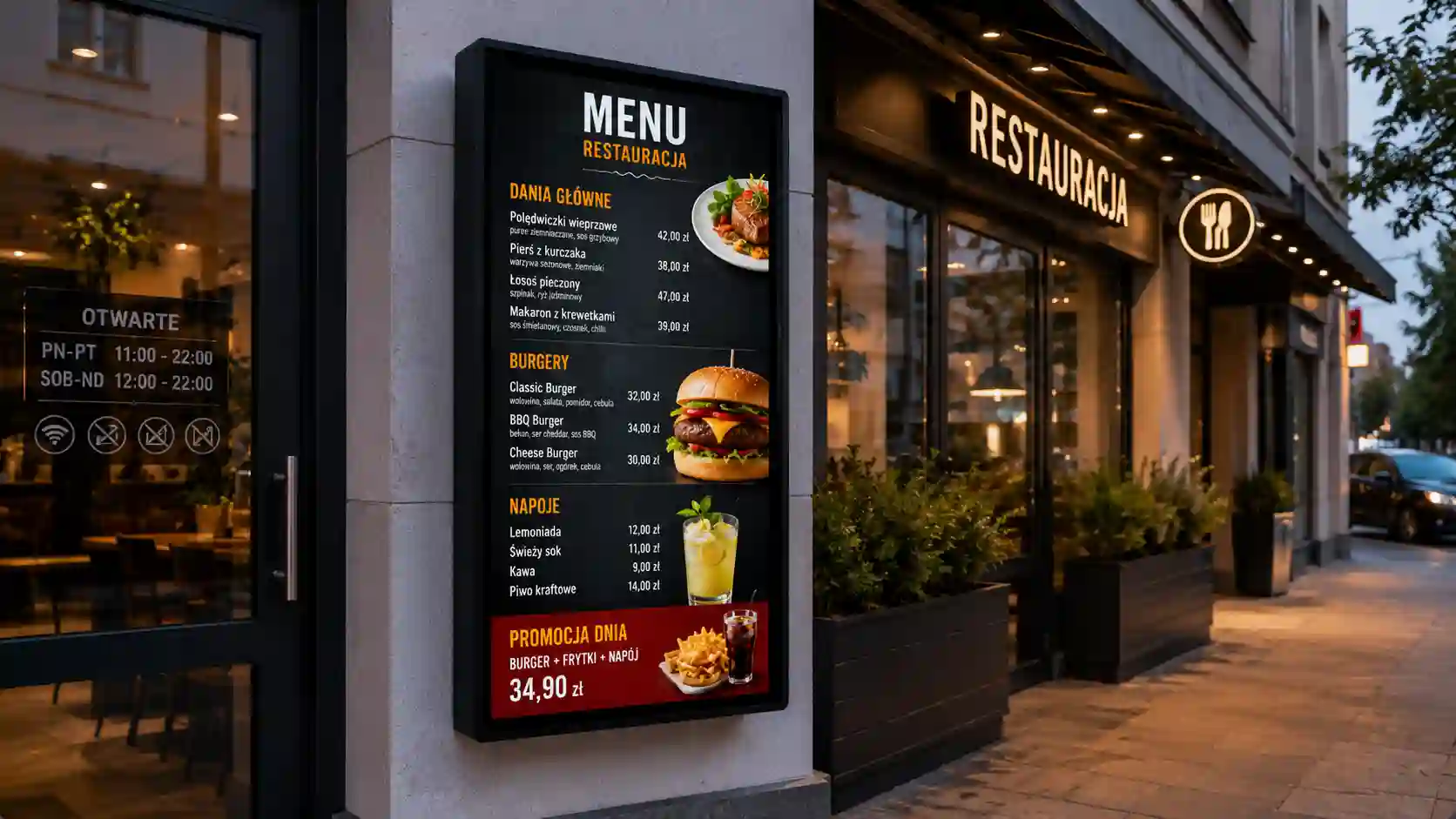 Zewnętrzny menu board do restauracji