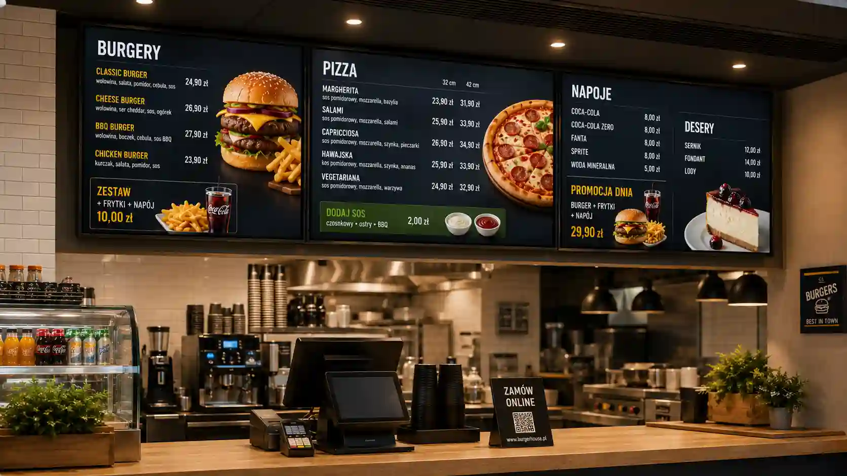 Monitor LCD do menu boardu w gastronomii