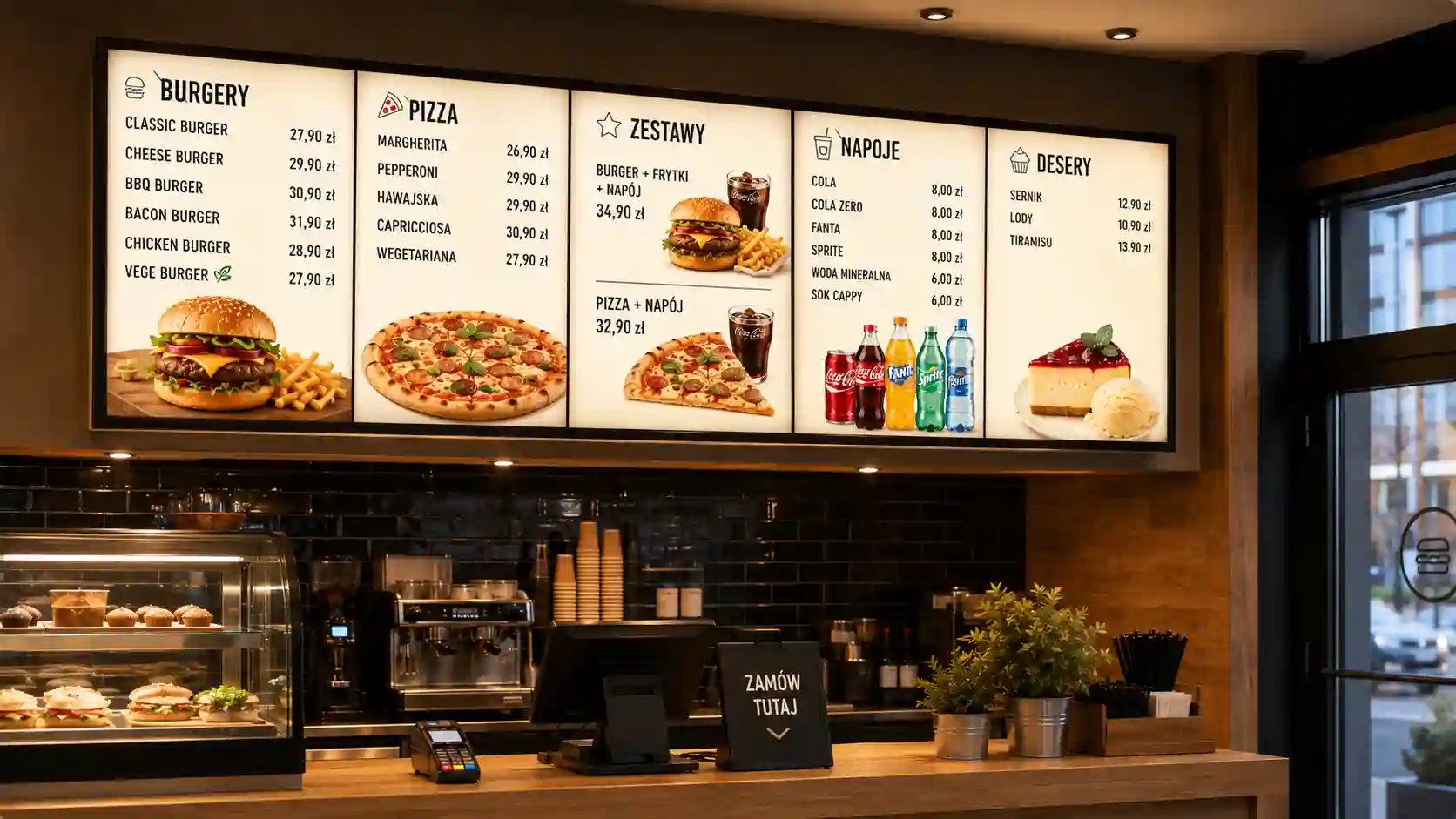 Podświetlana tablica menu do lokalu gastronomicznego