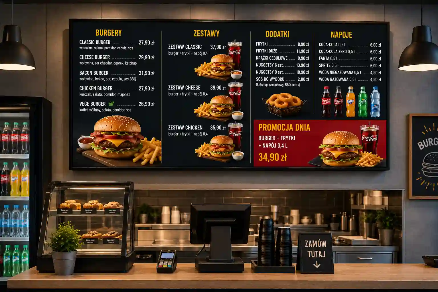 Ekran 55 cali do menu boardu nad ladą