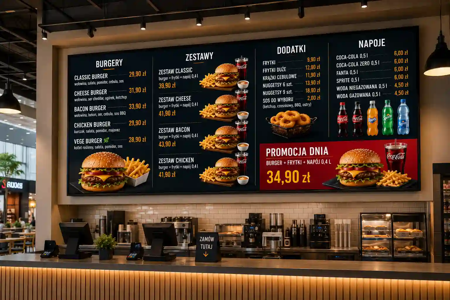 Duży ekran menu board 65 cali