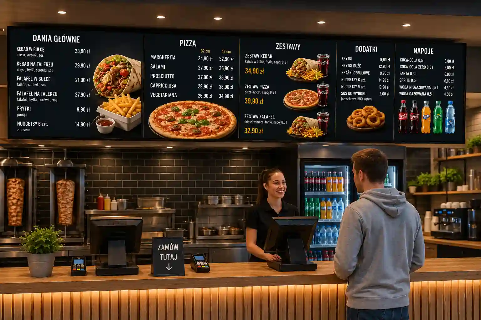 Poziomy menu board nad ladą