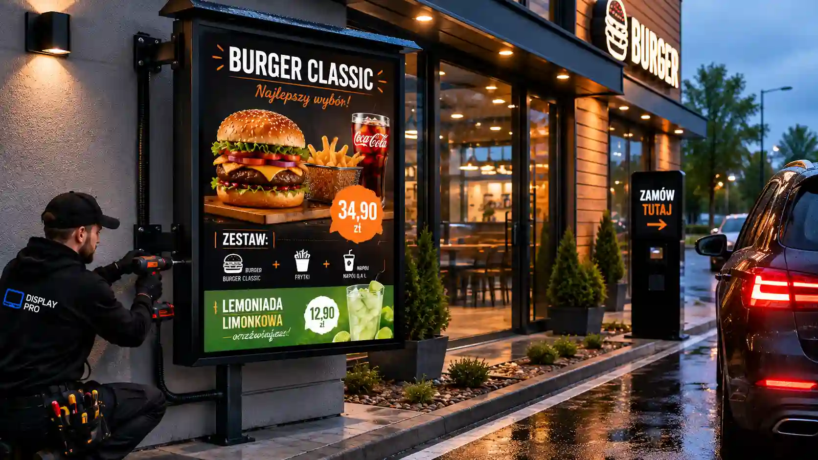 Montaż zewnętrznego menu boardu