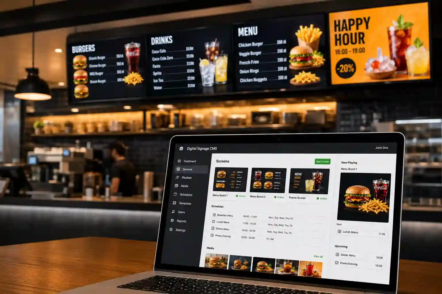 Menu board z systemem CMS do zarządzania treścią