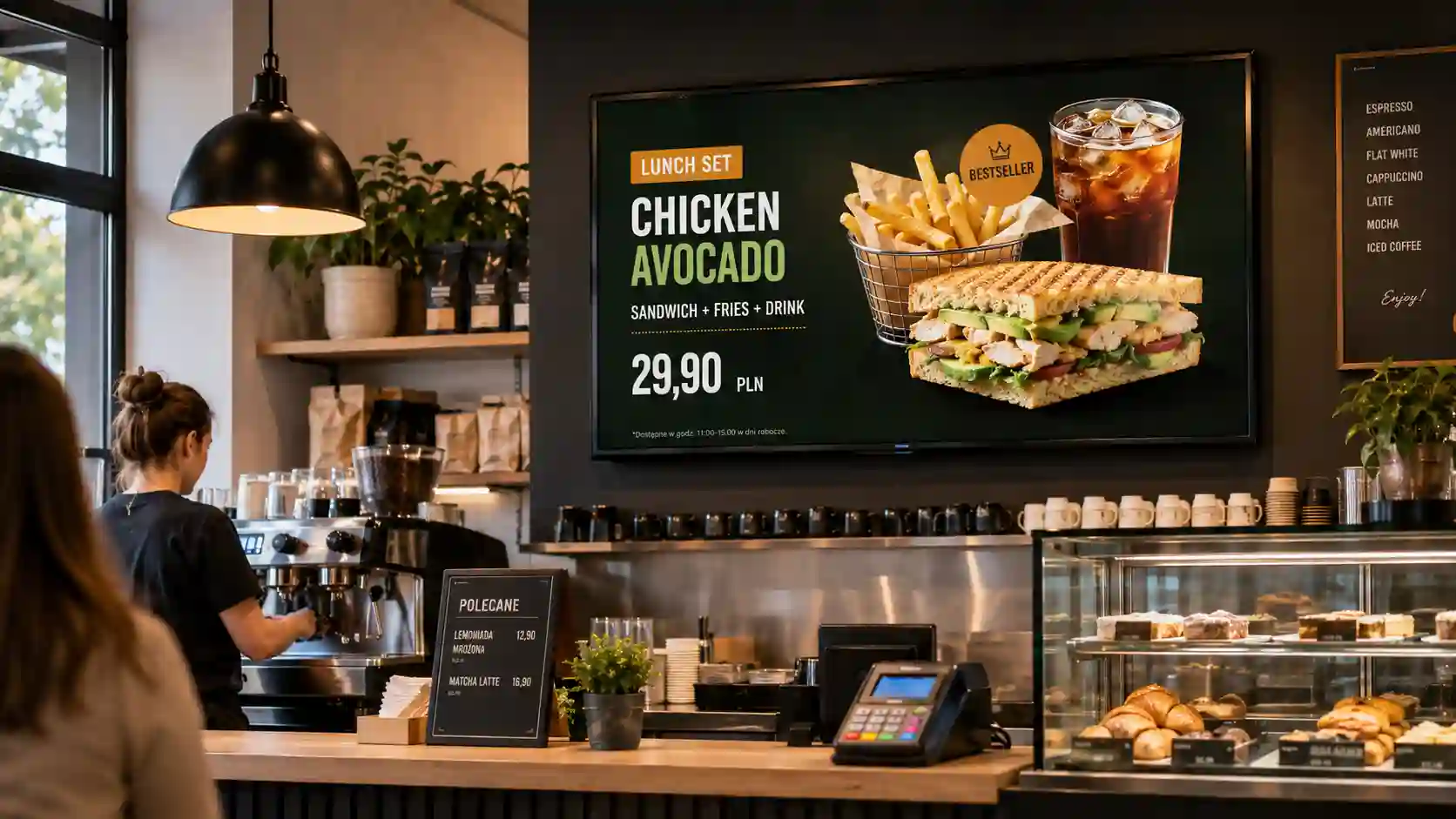 Menu board z promocją lub bestsellerem