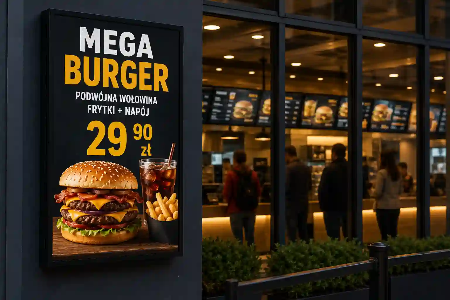 Menu board widoczny z daleka lub z zewnątrz