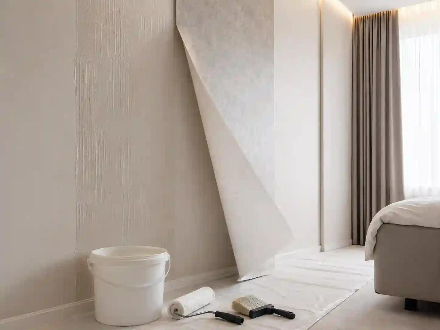 Tapeta hotelowa z jasnym, gładkim podkładem flizelinowym.